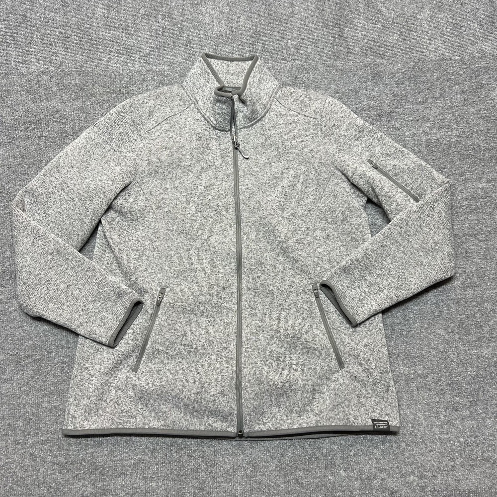 L.L. Bean Jacket Womens Large Gray Fleece Full Zip Pockets Collared Warm